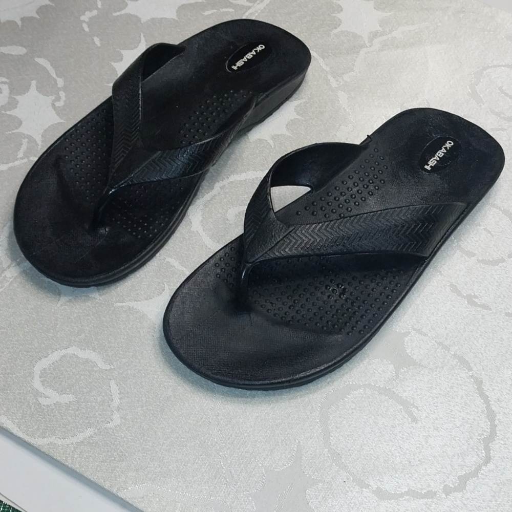 Okabashi Surf Men's Flip Flops Sandals Size Large Black Comfort Arch Support - Picture 7 of 9